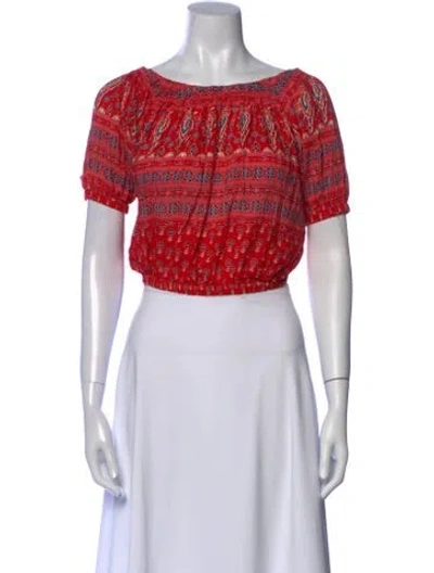 Pre-owned Spell Printed Bateau Neckline Crop Top In Red