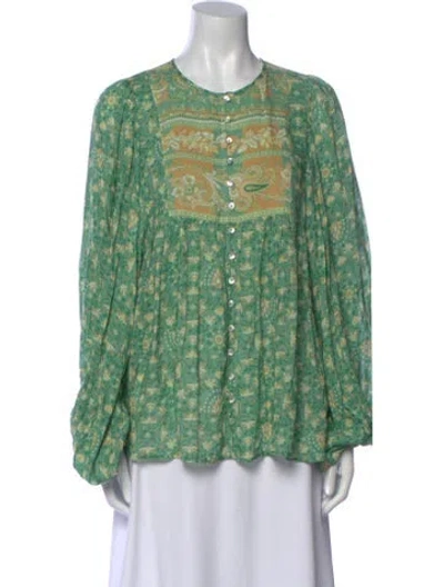 Pre-owned Spell Printed Crew Neck Button-up Top In Green