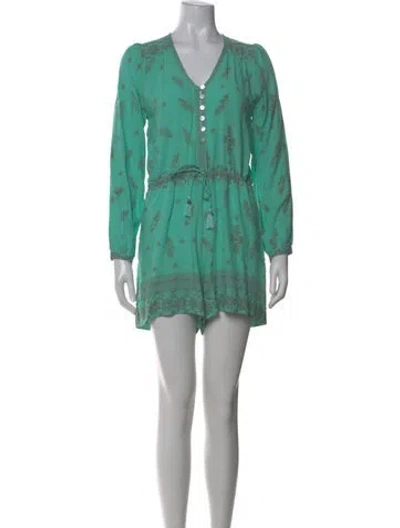 Pre-owned Spell Printed Crew Neck Romper In Green