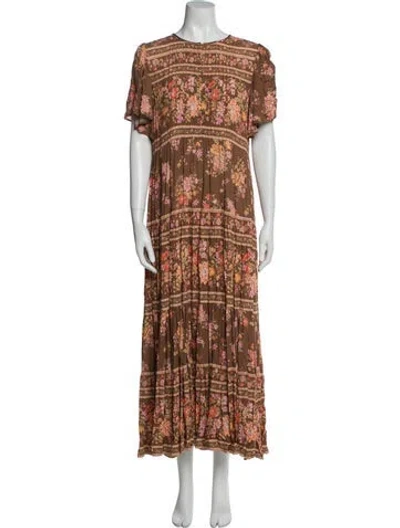 Pre-owned Spell Printed Long Dress In Brown