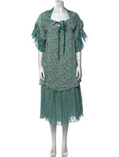 Pre-owned Spell Printed Long Dress In Green