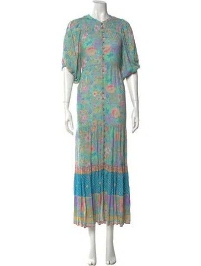 Pre-owned Spell Printed Long Dress In Green