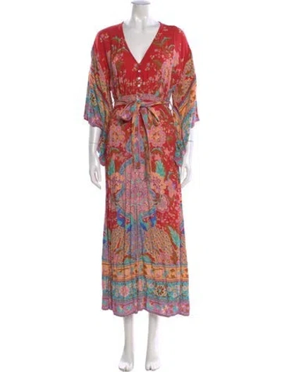 Pre-owned Spell Printed Long Dress In Red