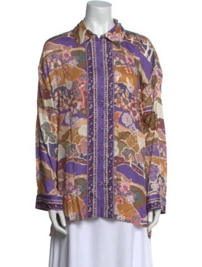 Pre-owned Spell Printed Long Sleeve Button-up Top W/ Tags In Purple