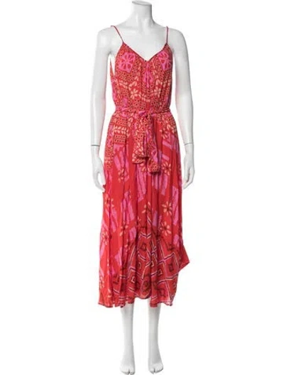 Pre-owned Spell Printed Midi Length Dress In Red