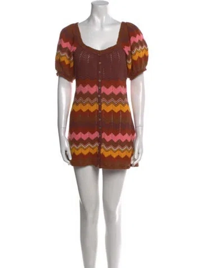 Pre-owned Spell Printed Mini Dress In Brown