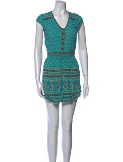 Pre-owned Spell Printed Mini Dress In Green