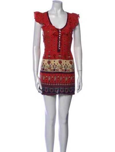 Pre-owned Spell Printed Mini Dress In Red