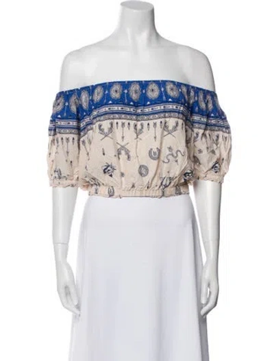 Pre-owned Spell Printed Off-the-shoulder Crop Top In Multi
