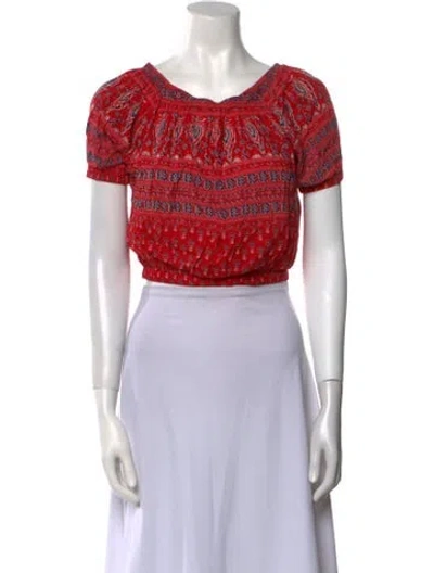 Pre-owned Spell Printed Scoop Neck Crop Top In Red