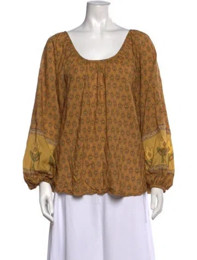 Pre-owned Spell Printed Scoop Neck Top In Brown
