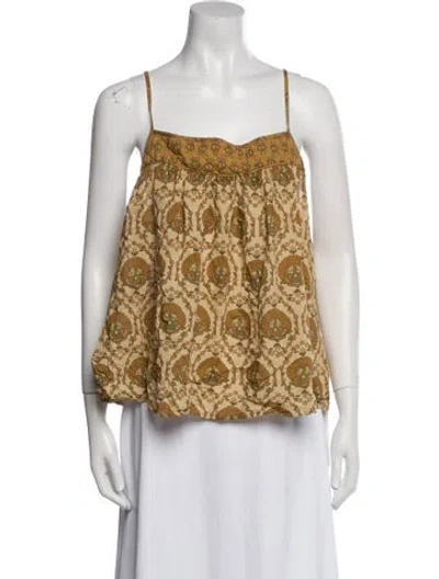 Pre-owned Spell Printed Square Neckline Blouse In Brown