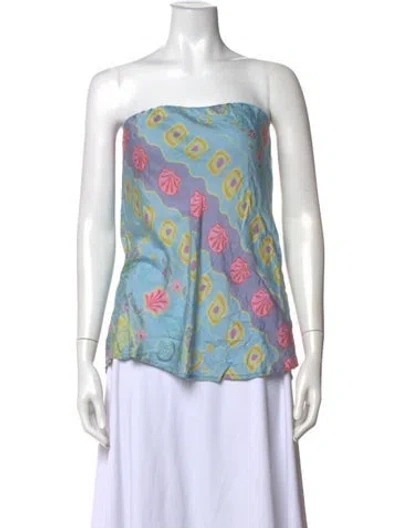Pre-owned Spell Printed Strapless Top In Blue