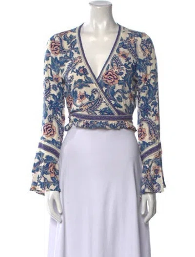 Pre-owned Spell Printed V-neck Crop Top In Blue