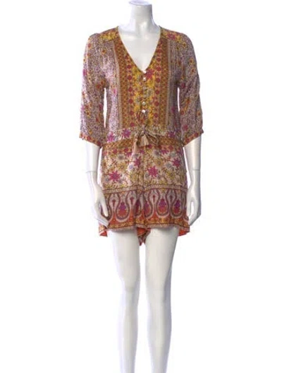 Pre-owned Spell Printed V-neck Romper In Purple