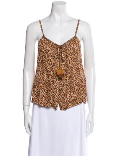 Pre-owned Spell Printed V-neck Top W/ Tags In Brown