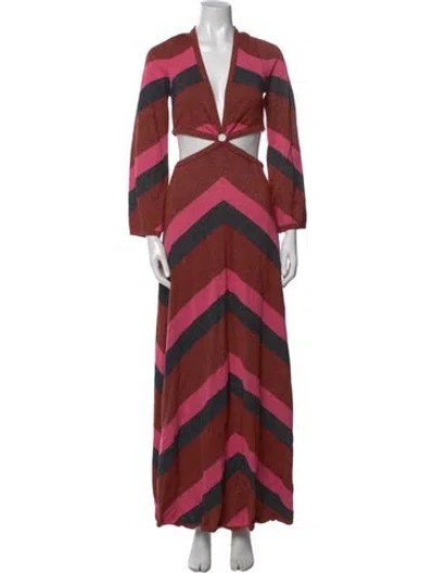 Pre-owned Spell Striped Long Dress In Red