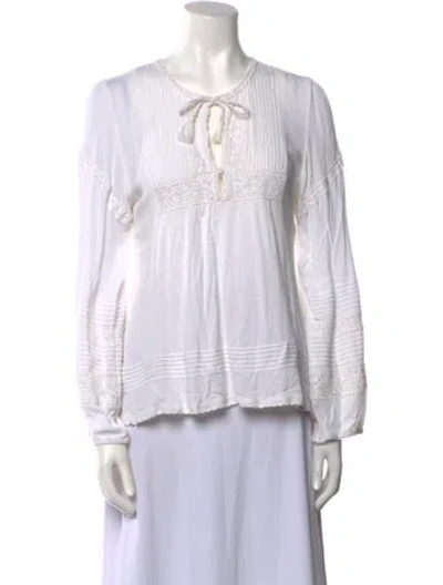Pre-owned Spell Tie Neck Long Sleeve Blouse In White