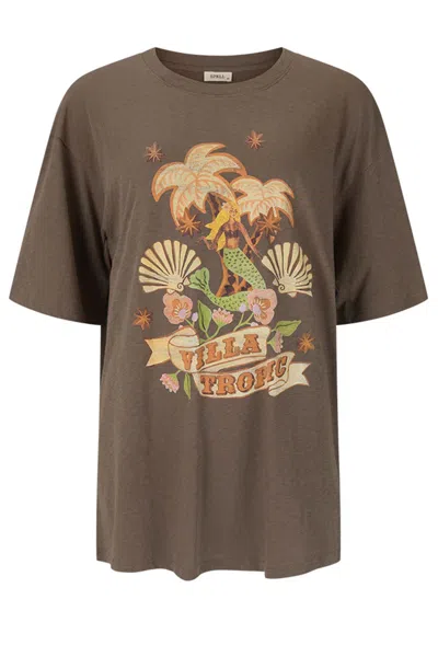 Spell Villa Tropic Oversized Biker Tee In Brown