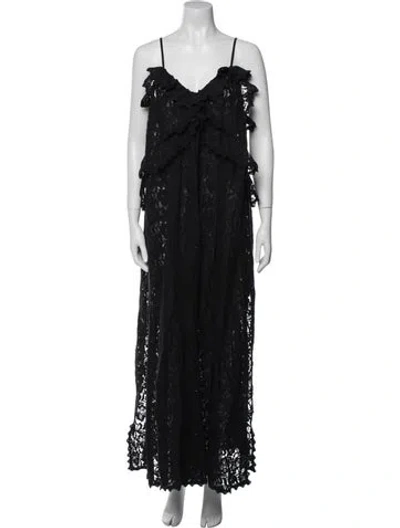 Pre-owned Spell V-neck Long Dress In Black
