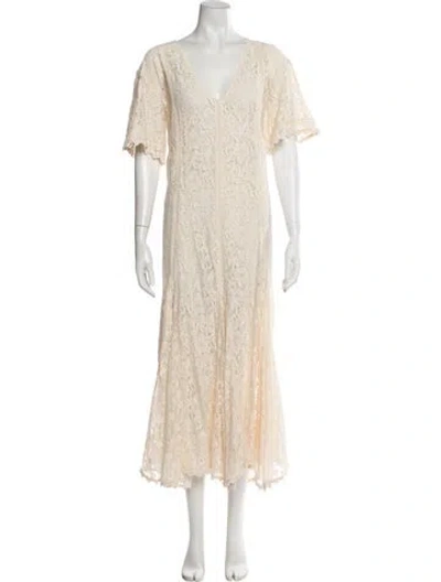 Pre-owned Spell V-neck Long Dress In Neutral