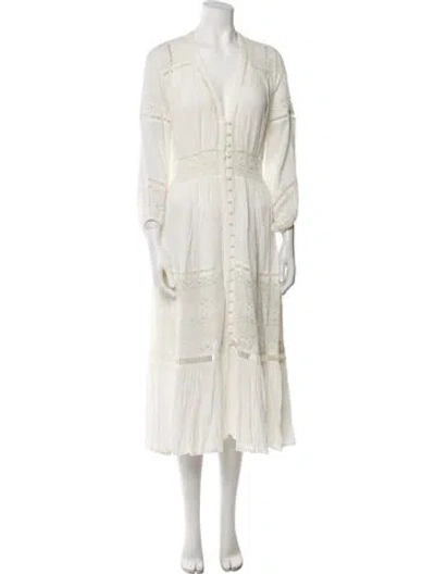 Pre-owned Spell V-neck Midi Length Dress In Neutral