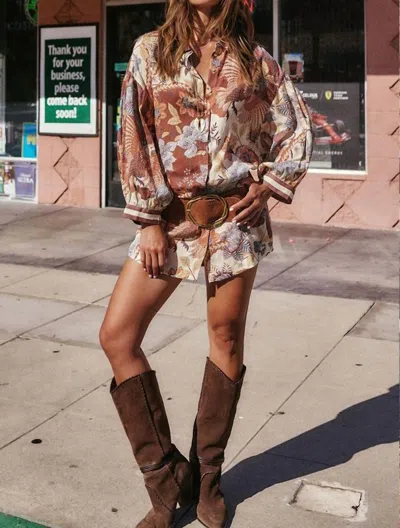 Spell Volcano Goddess Mini Shirt Dress In Coconut In Brown