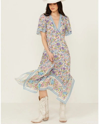 Pre-owned Spell Women's Impala Lily Handkerchief Short Sleeve Midi Dress - 241112f In Multicolor