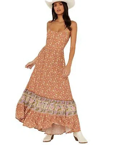Pre-owned Spell Women's Sienna Floral Print Maxi Dress - 234111a-cla In Rust Copper