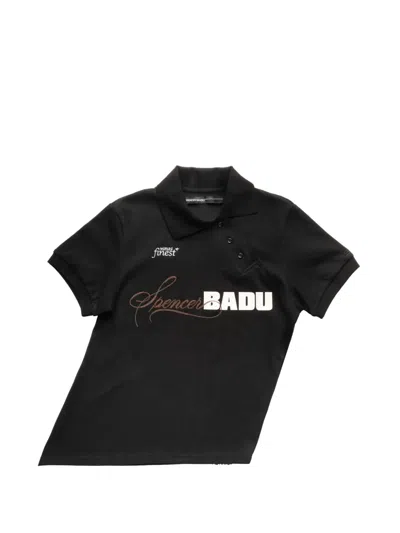 Spencer Badu Asymmetric Logo-print Polo Shirt In Black