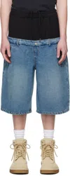 Spencer Badu Blue & Black Dropped Denim Shorts