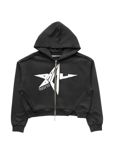 Spencer Badu Distressed Zip-up Long-sleeved Hoodie In Black