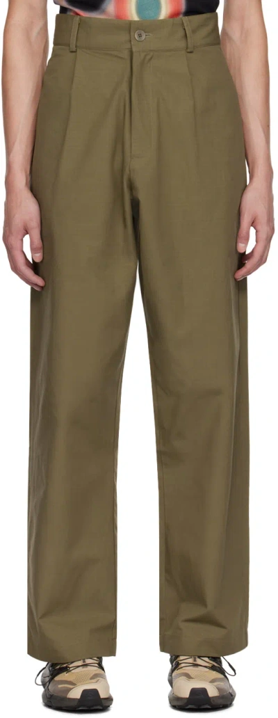 Spencer Badu Khaki Pleated Trousers In Green