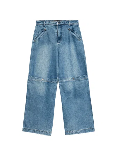 Spencer Badu Patchwork-detail Wide-leg Jeans In Blue