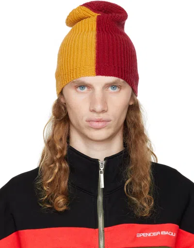 Spencer Badu Red & Yellow Split Beanie In Orange