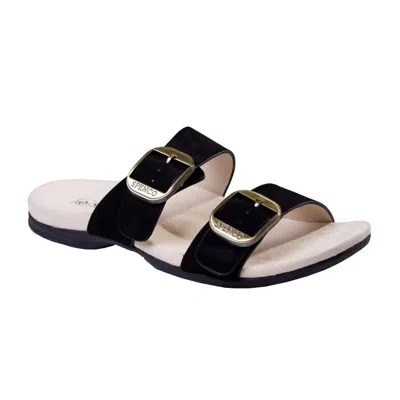 Spenco Women's  Vista Sandals Black Leather Arch Support Slip On Hawk2256