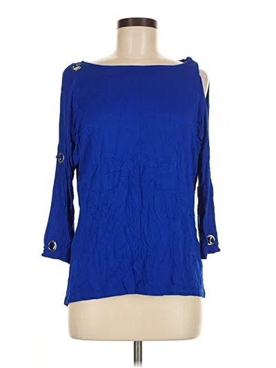 Pre-owned Spense 3/4 Sleeve Top Blue Cold Shoulder Neckline Tops