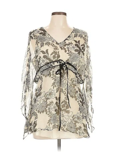 Pre-owned Spenser Jeremy 3/4 Sleeve Silk Top Ivory Plunge Neckline Tops In White