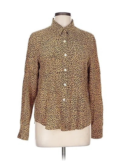Pre-owned Spenser Jeremy Long Sleeve Silk Top Gold Animal Print Pattern Mock Neckline Tops
