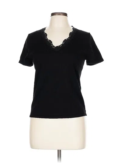 Pre-owned Spenser Jeremy Short Sleeve Silk Top Black Tweed Pattern Sweetheart Neckline Tops