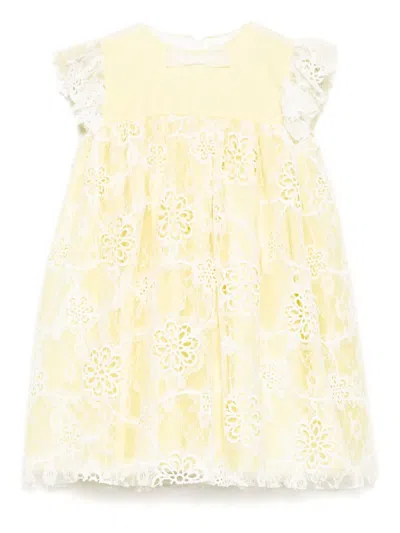 Speranza Babies' Floral Embroidery Dress In Yellow