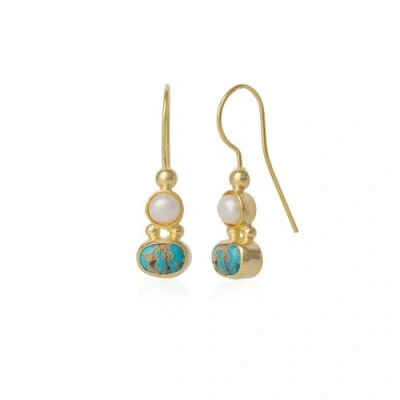 Spero London Authentic Turquoise Sterling Silver Drop Gold Plated Earring