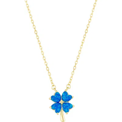 Spero London Blue Opal Four Leaf Clover Sterling Silver Necklace In Gold