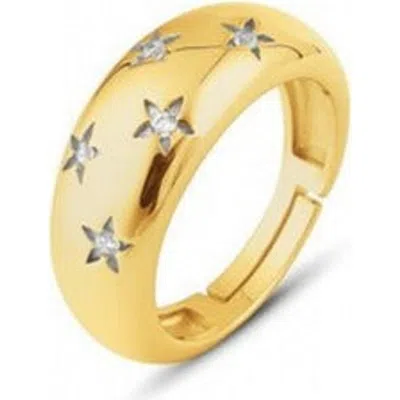 Spero London Celestial Star Sterling Silver Dome Ring With Stones In Gold