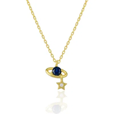Spero London Dark Blue Saturn Necklace With Star Sterling Silver In Gold