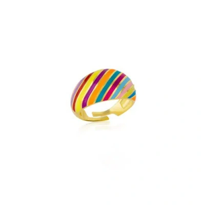 Spero London Enamel Rainbow Stripe Chunky Sterling Silver Ring In Multi