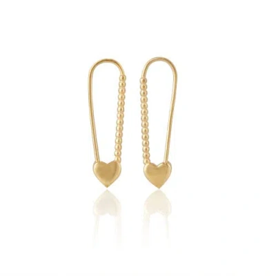 Spero London Heart Beaded Safety Pin Sterling Silver Earring In Gold