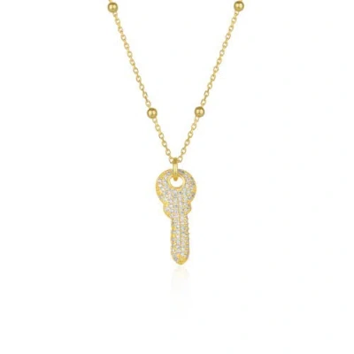 Spero London Key Pendant Necklace With Beaded Chain Sterling Silver In Gold