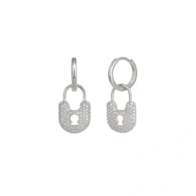 Spero London Lock Silver Hoop Sterling Silver Earring In Metallic