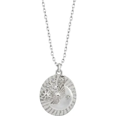 Spero London Moon Embossed Silhouette Sterling Silver Medal Necklace In Pink